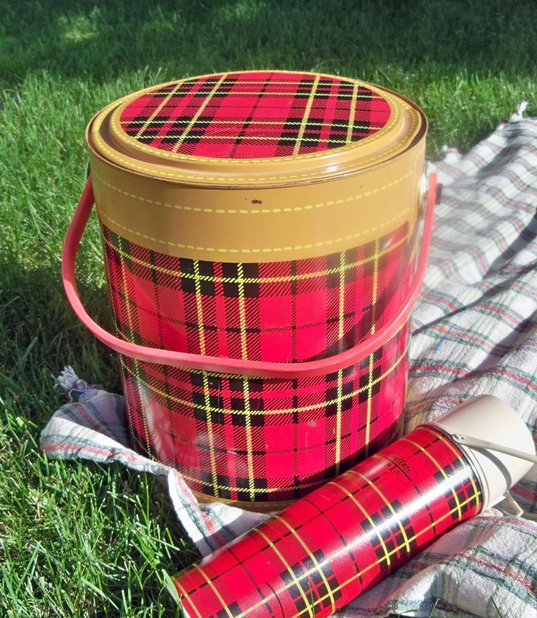 1950's Red and Black Tartan Plaid Picnic Cooler - Skotch Kooler Brand "Tailgate Party Ready"
