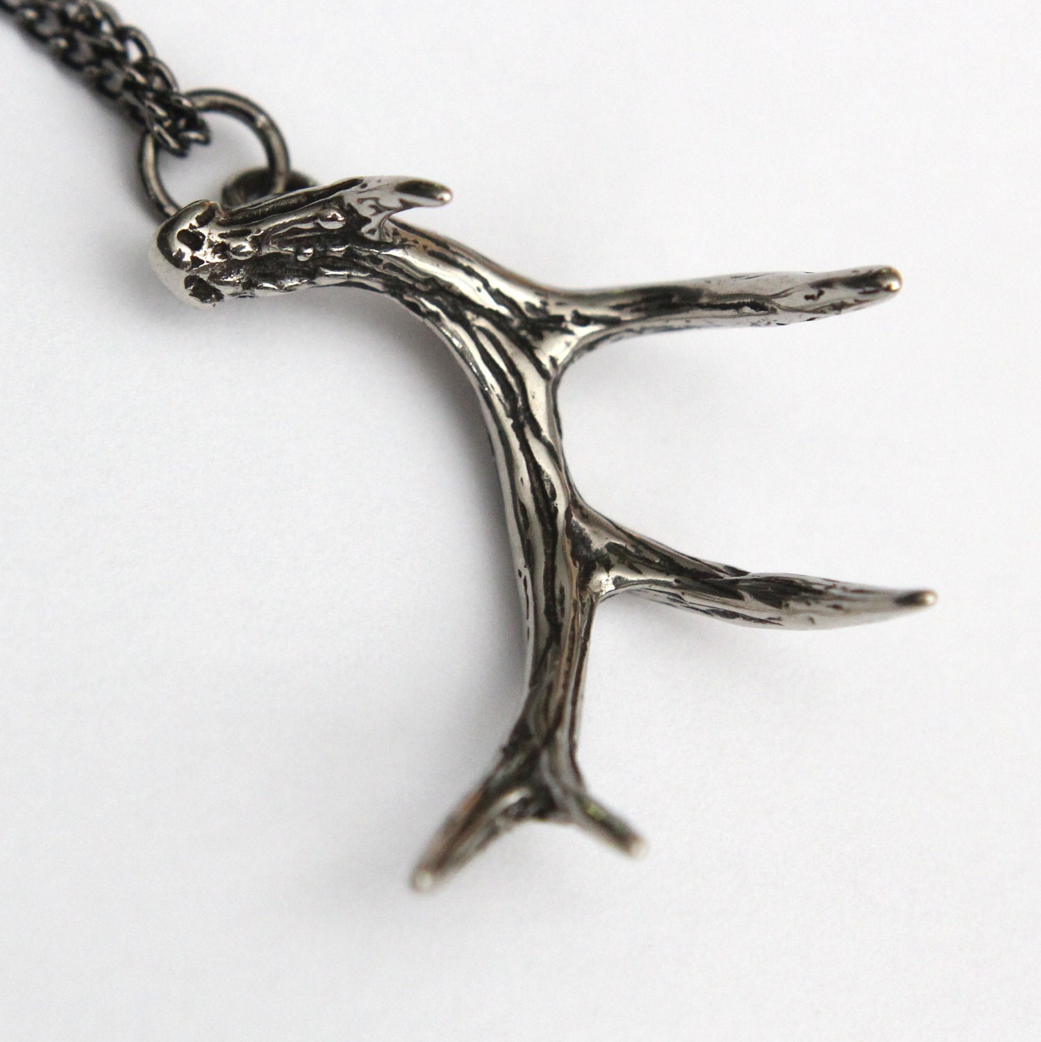 Deer Antler Pendant Necklace  in White Bronze