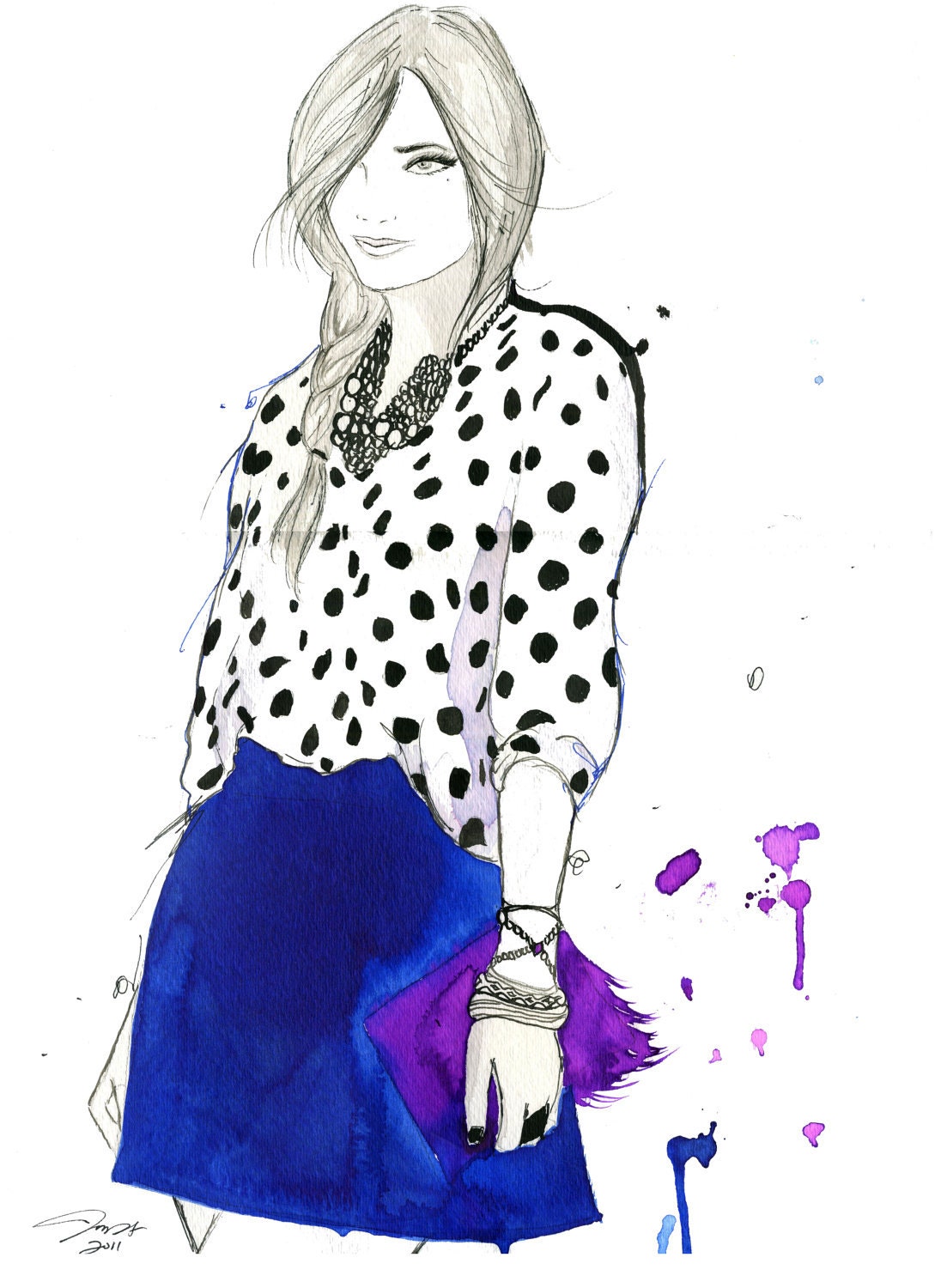 Watercolor and Pen Fashion Illustration - Girl About Town print