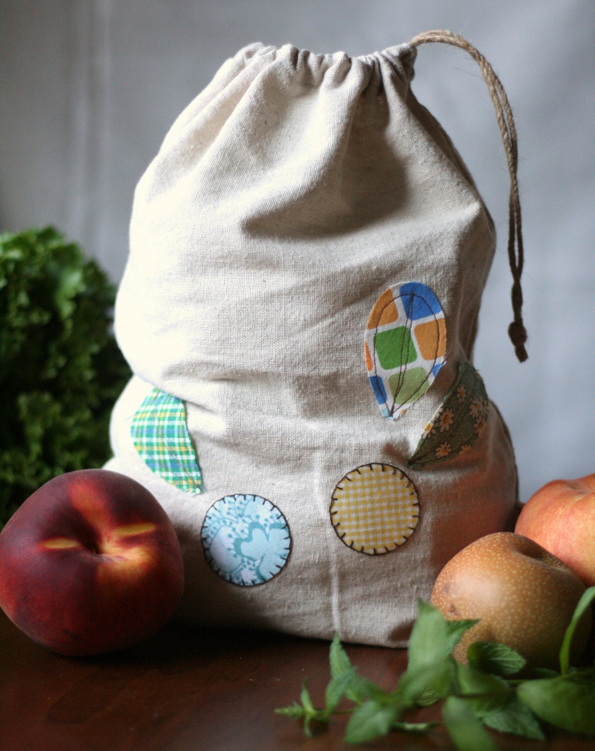 cotton produce/storage bag in dot flowers