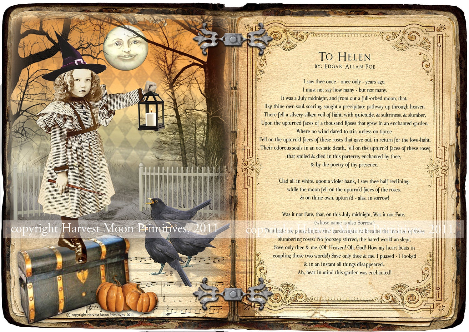 Primitive Halloween Cabinet Card - Moonlight Sonata