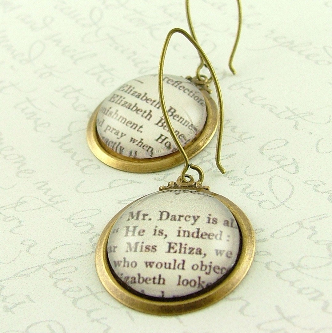 Pride and Prejudice Earrings 'Elizabeth Bennet and Mr Darcy' - Jane Austen Literary Book Quote Jewelry