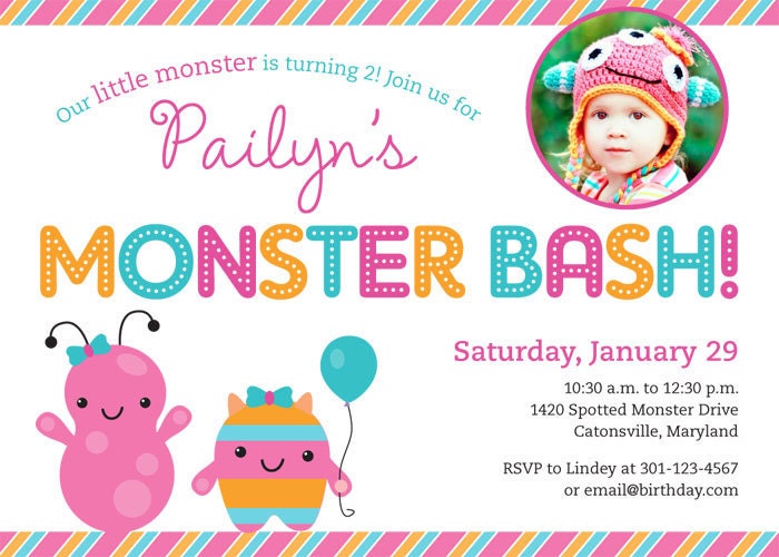 Little Monsters party - Set of 15 custom photo invitations - Printable file also available