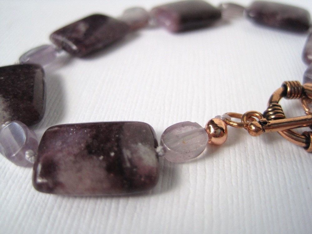 Amethyst Lepidolite Bracelet Purple Copper Hand Knotted