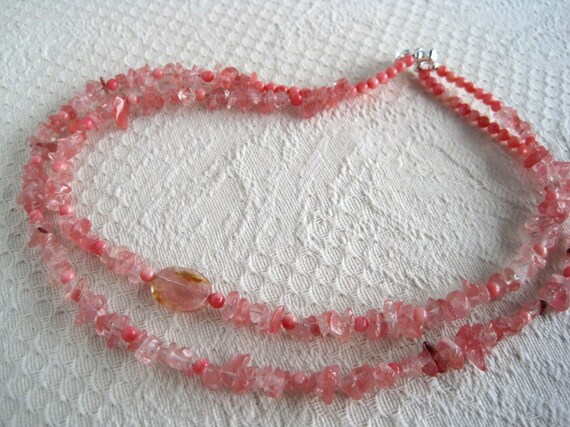 Cherry Quartz Necklace Pink Coral Double Strand