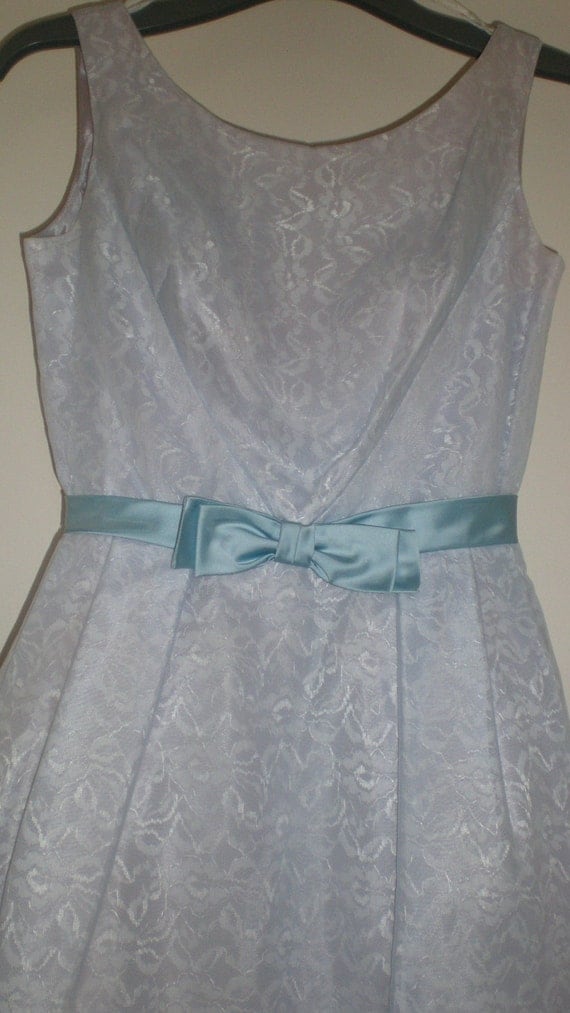 Reduced 60s Rockabilly Wedding Evening Gown Powder Blue Lace with Satin 