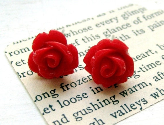 Red Rose Stud Earrings