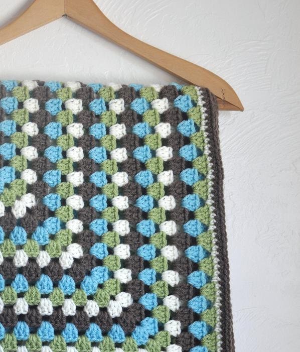 Granny Square Baby Blanket Turquoise Green Brown