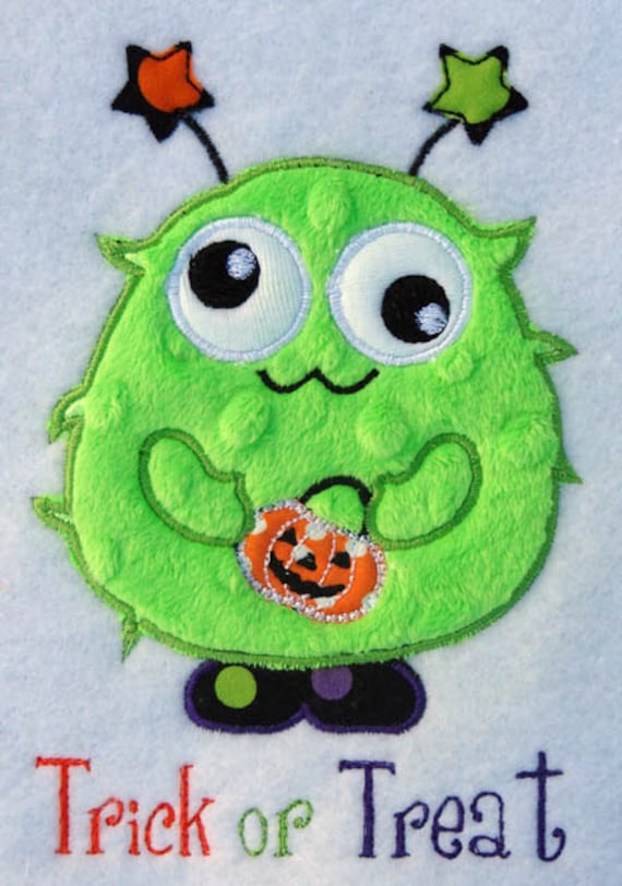 Googly Green Monster Halloween Personalized Applique Shirt/Onsie Girl/Boy - Girly Girl Bows