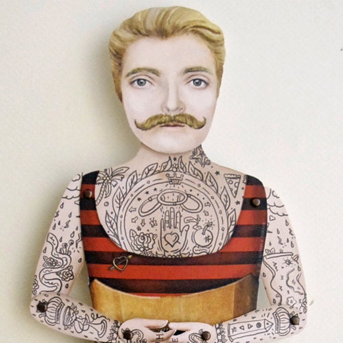 Victorian Tattooed Johnny Boy Paper Puppet From crankbunny