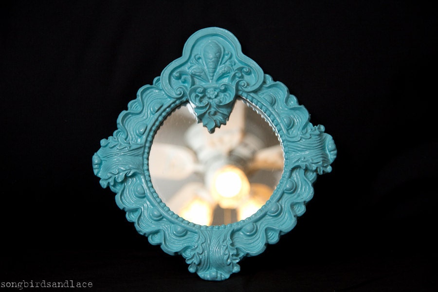 Small Ornate Vintage-style Mirror- aqua blue
