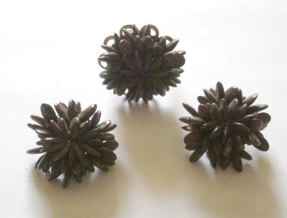 Clip On Earrings and Ring Set Brown Seed Clusters