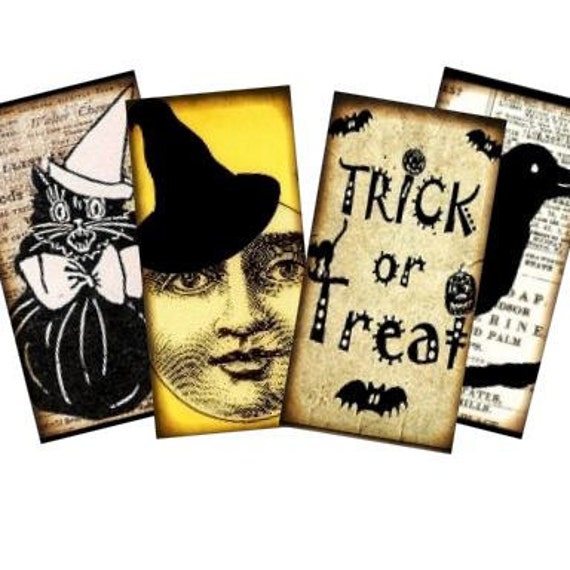 Vintage Halloween Silhouettes 1x2 Collage - tags glass tile domino jewelry supplies - U-print 300 dpi jpg