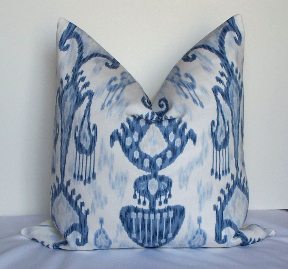 IKAT pillow cover Robert Allen Khandikat designer throw cushion 20"indigo blue