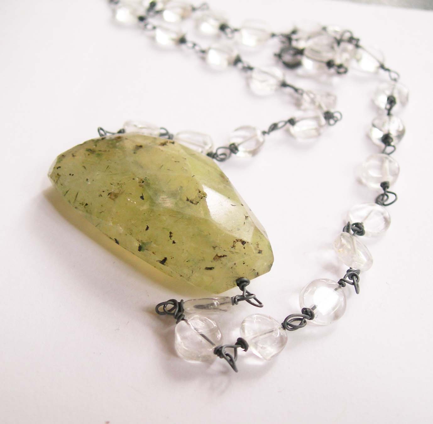 Prehnite and White Quartz Necklace