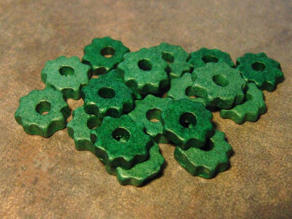 10 Mykonos Greek Ceramic Beads FOREST GREEN Tiny Gears