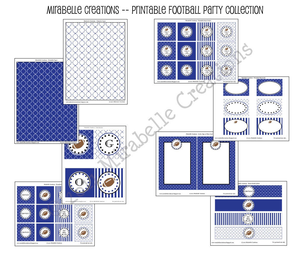 PRINTABLE PARTY COLLECTION -- Football Party (Customizable) -- Mirabelle Creations