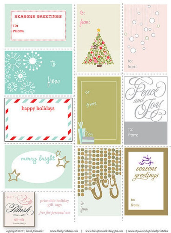 Christmas Holiday Gift Tags Set of 10 Printable Gift Tags