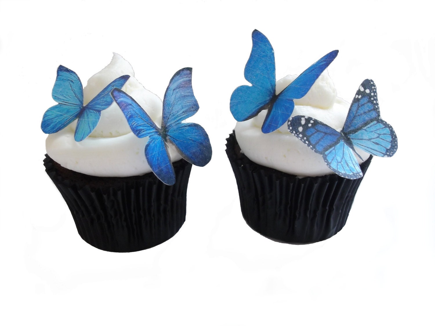 24 Mariposas de obleas comestibles - 24 Azul - Cupcake decoración de tortas Toppers