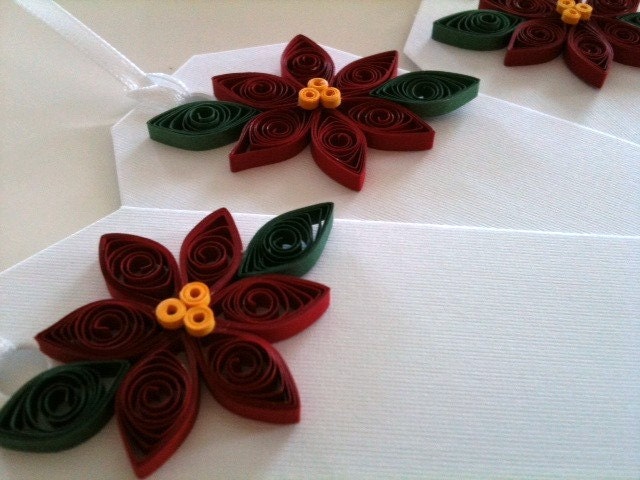 Poinsettia Gift Tags for Christmas in Crimson Red