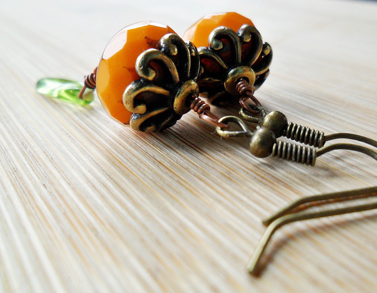 Pumpkin Orange Earrings, Mixed Metals by designsbyaly - Modern Autumn