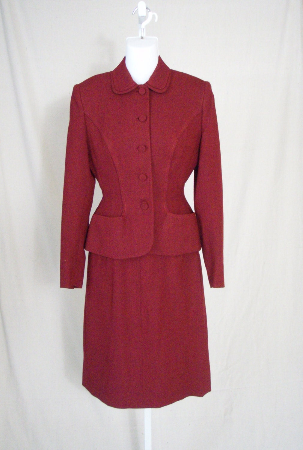 1940s Womens Vintage Scarlet Red Suit Jacket and Skirt XS New Look