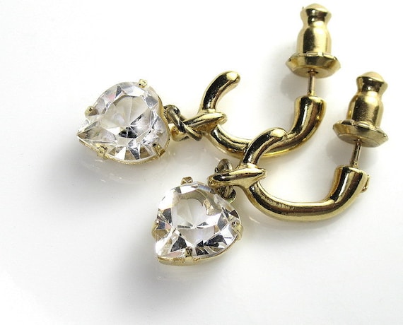 Vintage Earrings with Crystal Hearts