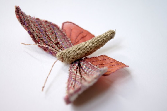 Fabric Moth /  Brooch / Ornament / Vintage Wool / Pink / Made to Order