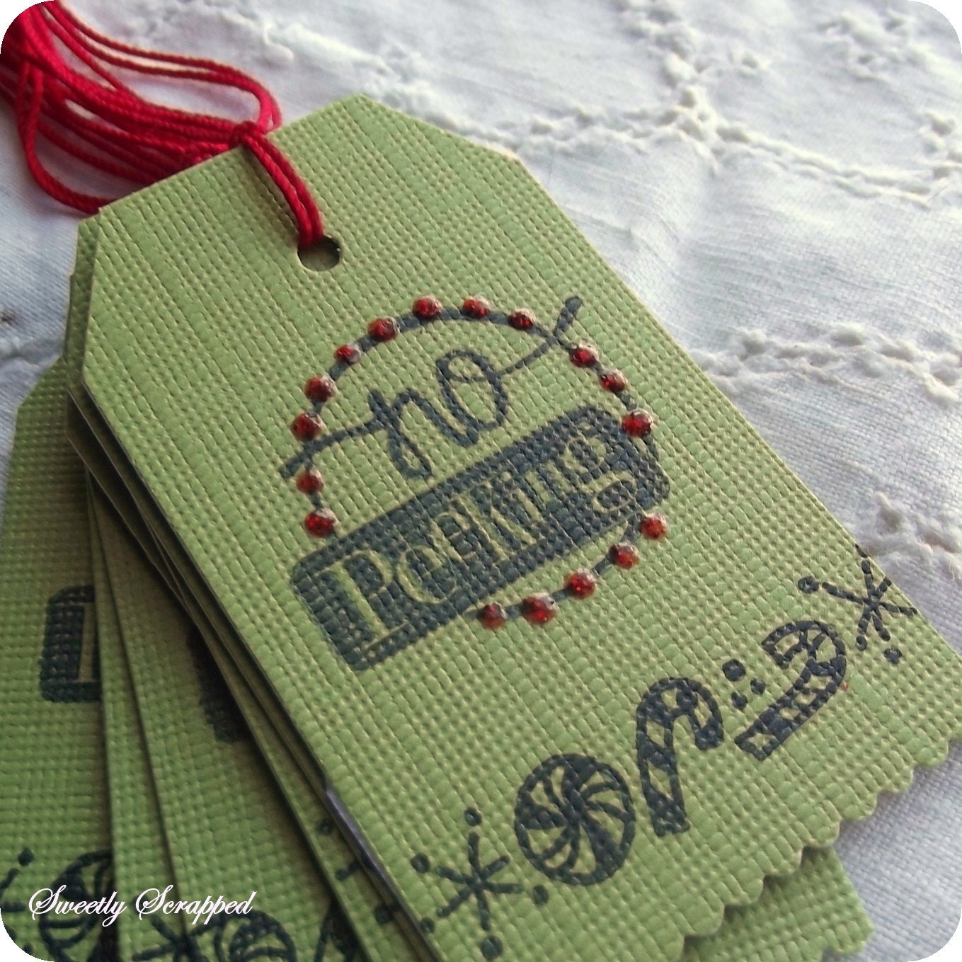 Christmas Tags -No Peeking - Green, Red, Glitttered