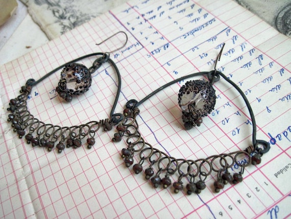 The Sole Nobility. Rustic Gypsy Assemblage Dangle Hoop Earrings.