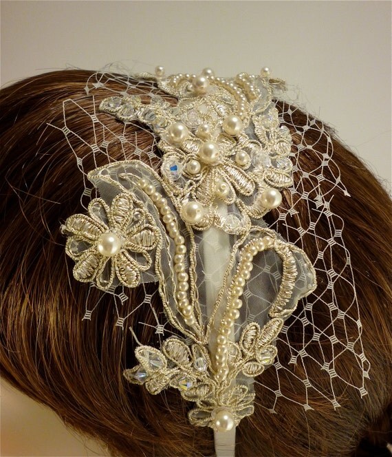 Champagne Gold Lace Headband Bridal Headband Bridal Tiara Bridal 