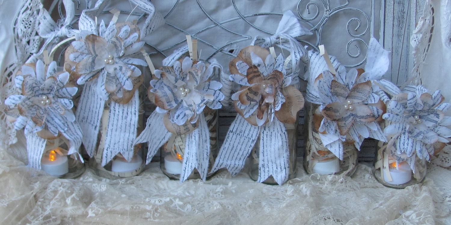 Lantern Up cycled Glass Jar Wedding Decoration Set of 6 by My Broken Art on Etsy