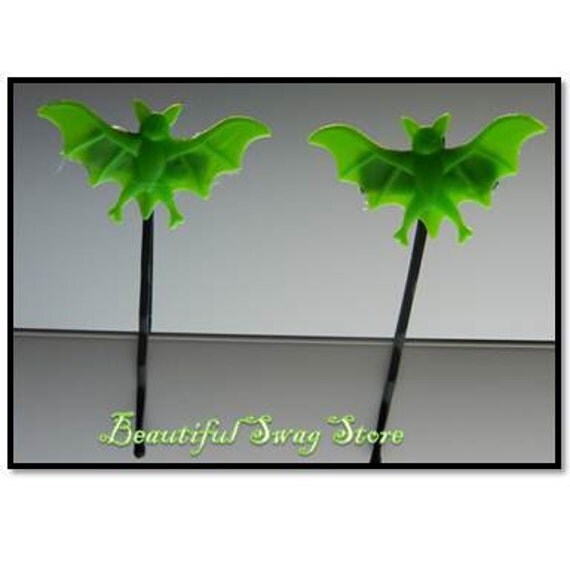 Green Bats Hair Pins