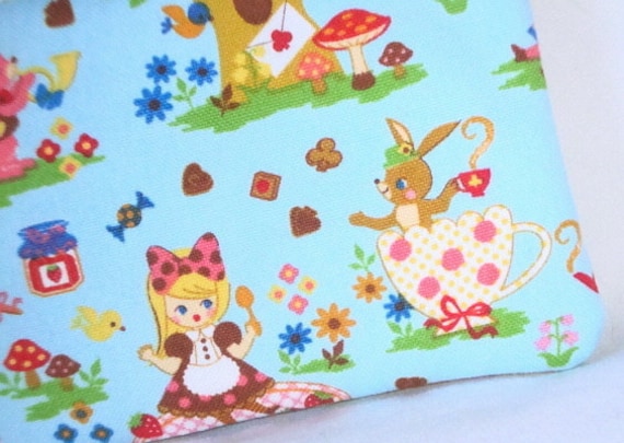 Alice in Wonderland Zippered Pouch  Blue Camera / IPod by WolfBait from etsy.com