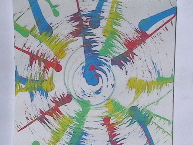 Original Abstract Painting - BSP Jitters  Signed Child Spin Art Card ACEO EAWT