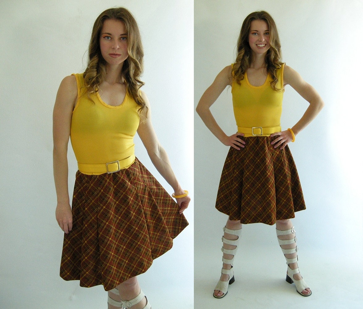Golden Yellow Brown Plaid Vintage 70s Dress by empressjade on Etsy from etsy.com