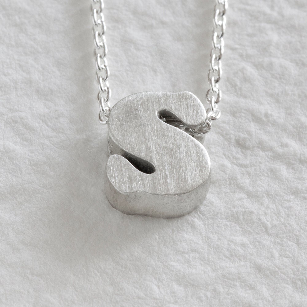 sterling silver block letter initial necklace - s