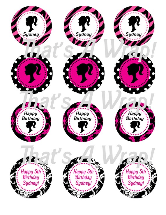 Barbie Inspired Birthday Party Circles in Pink DIY Printable Cupcake Toppers Favor Tags