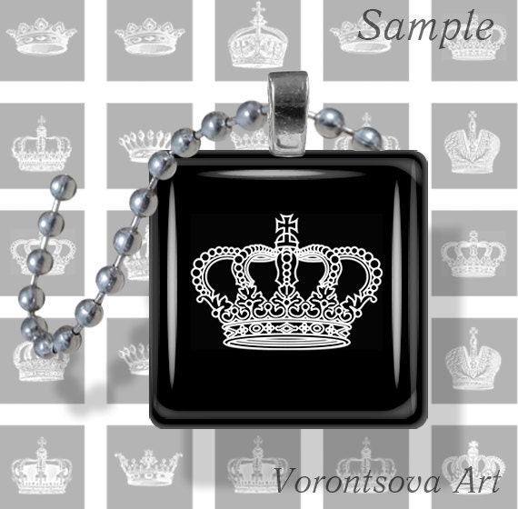 Crystal Crown black. 1x1 inch square tiles. Digital Collage Image for glass pendants, magnets. 3427