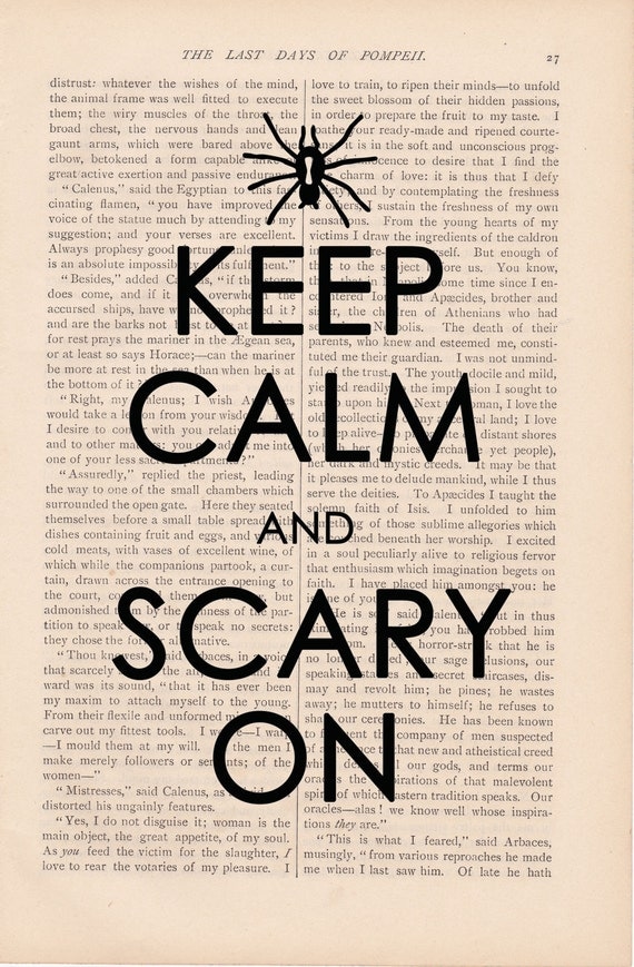 Halloween decor dictionary art vintage KEEP CALM & SCARY On print - vintage art book page print - halloween decorations