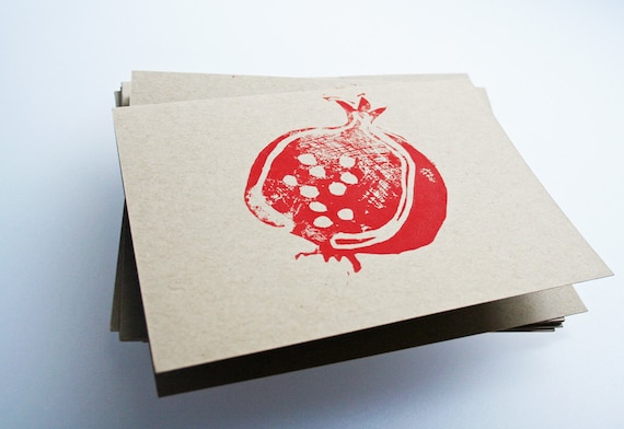 Pomegranate. Linocut block print.
