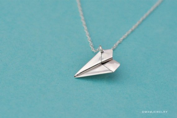 1" Tiny Paper Airplane II Pendant/Necklace with 24" chain
