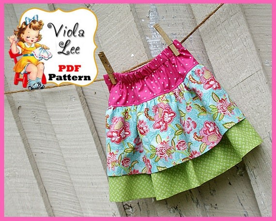 PDF Sewing Pattern.....Mary Lee Ruffled Boutique Twirl Skirt. Infant 6mo to size girl's 10