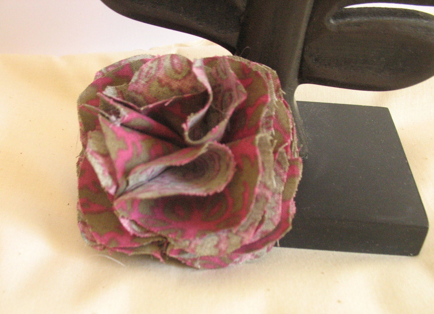 Dark Purple and Dark Grey Fabric Flower Brooch Pin