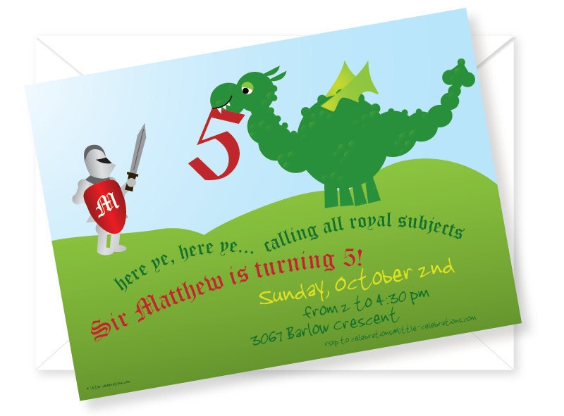 Knights and Dragons Birthday Party Invitation