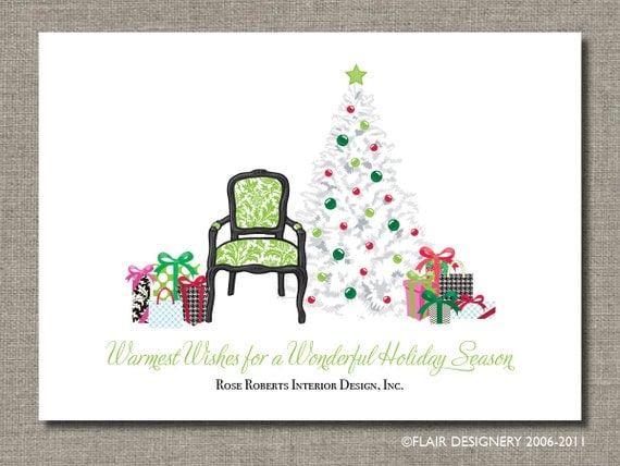 Personalized Holiday Card - Antique Deco Christmas - Set of 12 flat cards