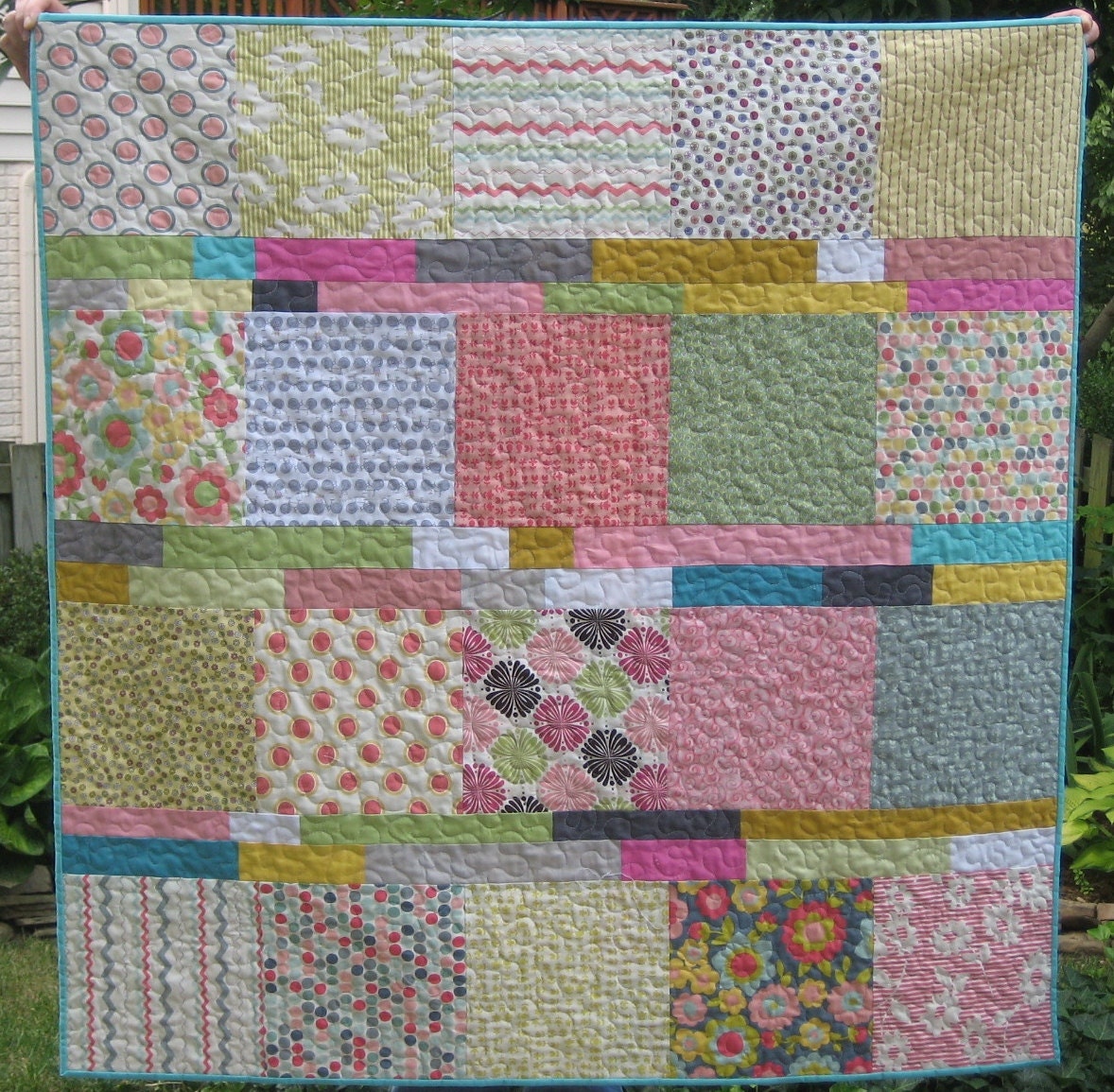 Happiness Quilt in pastels and gray