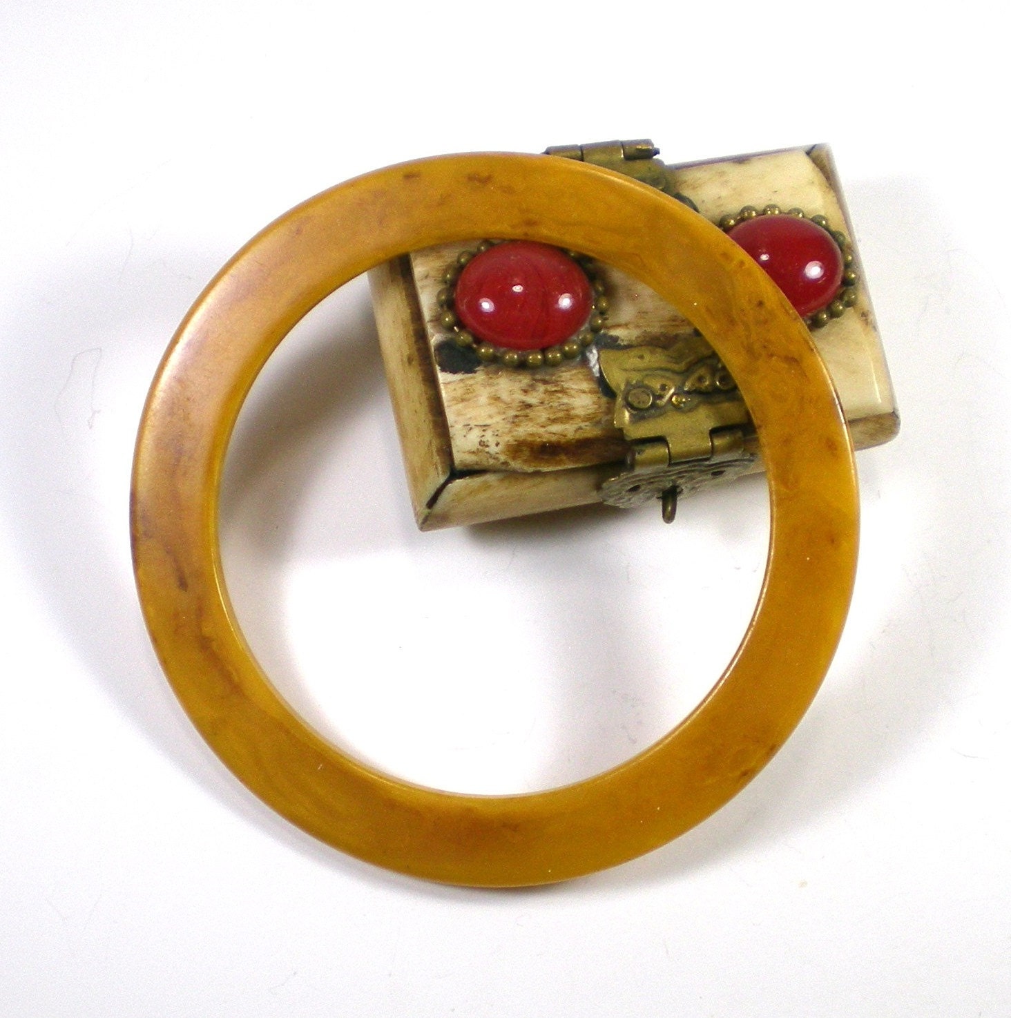 Vintage Bakelite Mustard And Brown Marble Flat Bangle by paleorama from etsy.com
