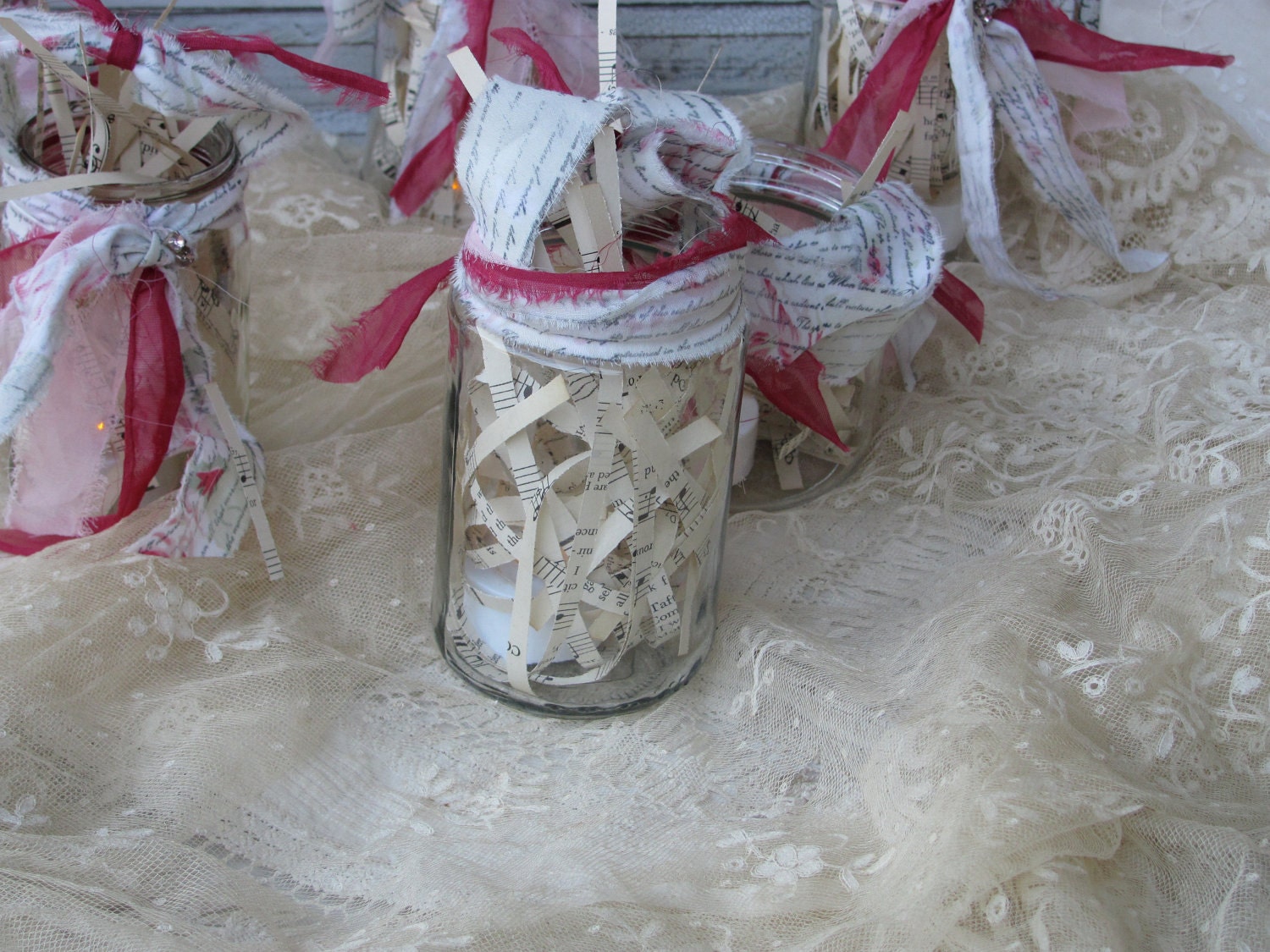Lantern Up cycled Glass Jar Wedding Or Party Decoration Set of 6 by My Broken Art on Etsy