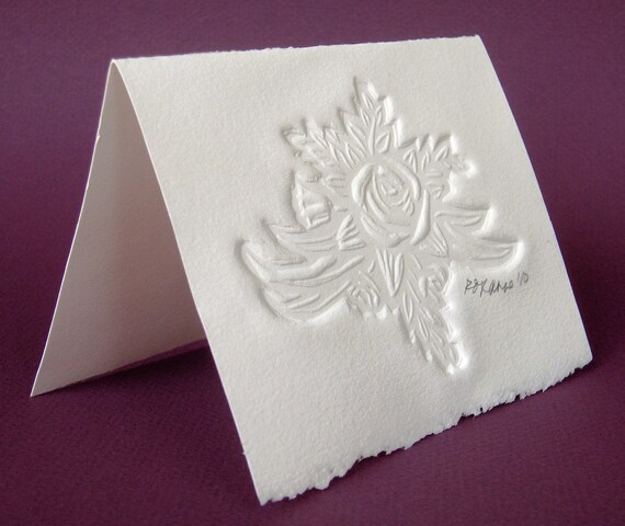 Handmade Card - Embossed Rose with Recycled Envelope - Medium